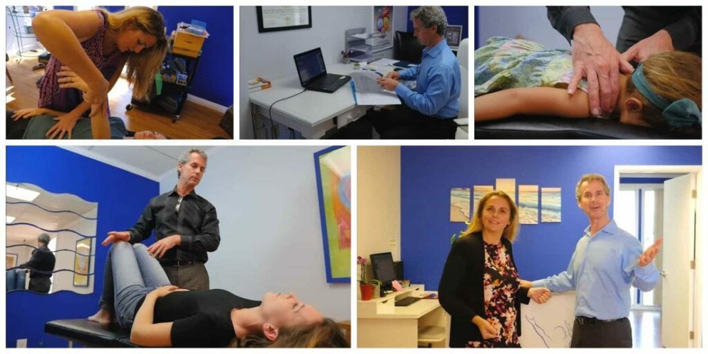 collage of the Burtons treating patients in the office